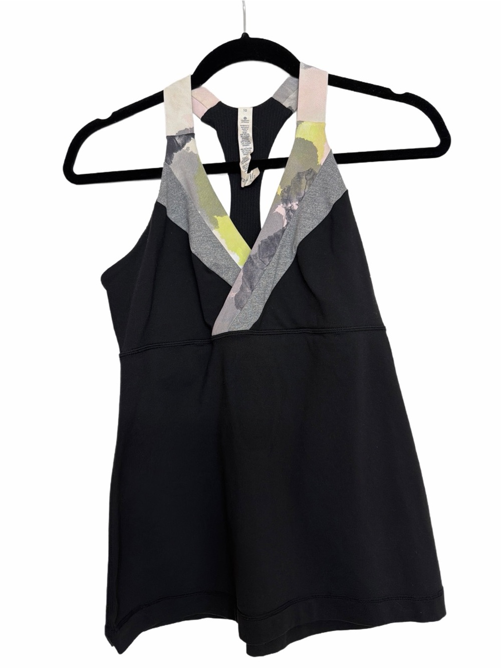 Lululemon Black Athletic Tank with Patterned V-Strap